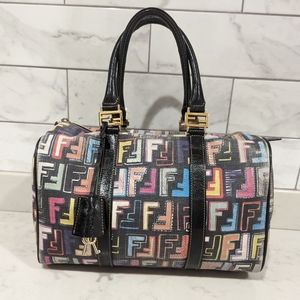 Authentic Fendi Rainbow Zucca Print Boston Bag
